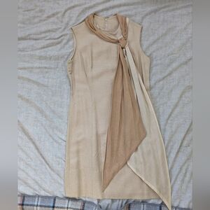 Stylish Tan Sleeveless Top with Scarf Detail